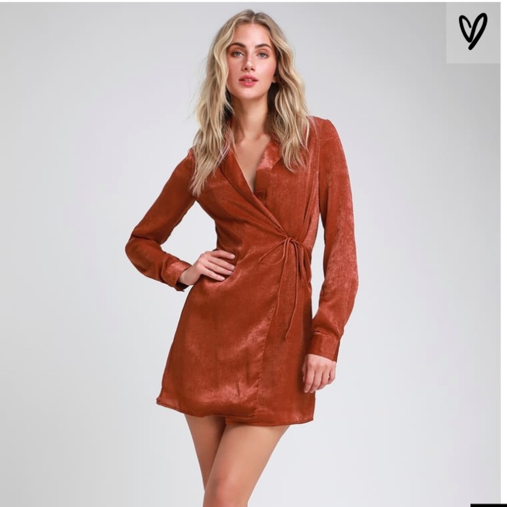 Lulu’s orange satin wrap blazer dress
